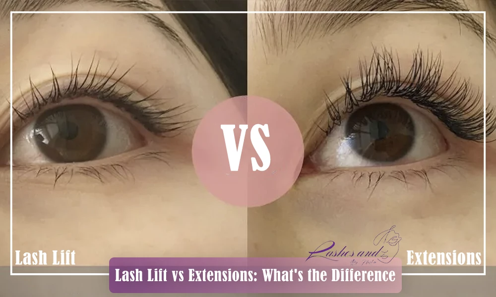 Comparison of lash lifts and eyelash extensions, highlighting key differences in results, maintenance, and longevity