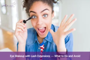 A guide to wearing eye makeup with lash extensions, including tips on what to use and what to avoid to protect your lashes